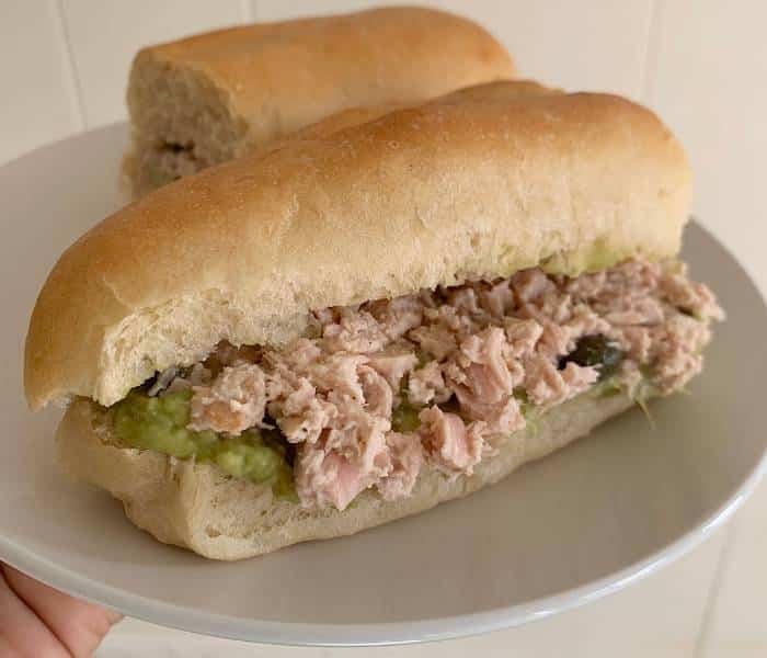 avocado tuna sandwich on homemade hoagie roll
