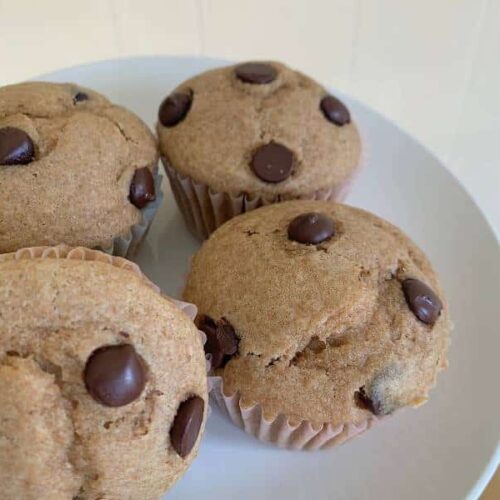 moist einkorn whole-wheat chocolate chip muffins